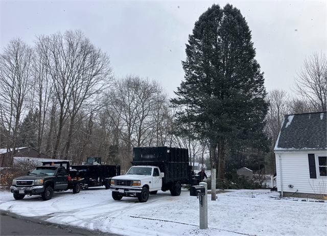 Liberty trucks on a winter job after a snowfall